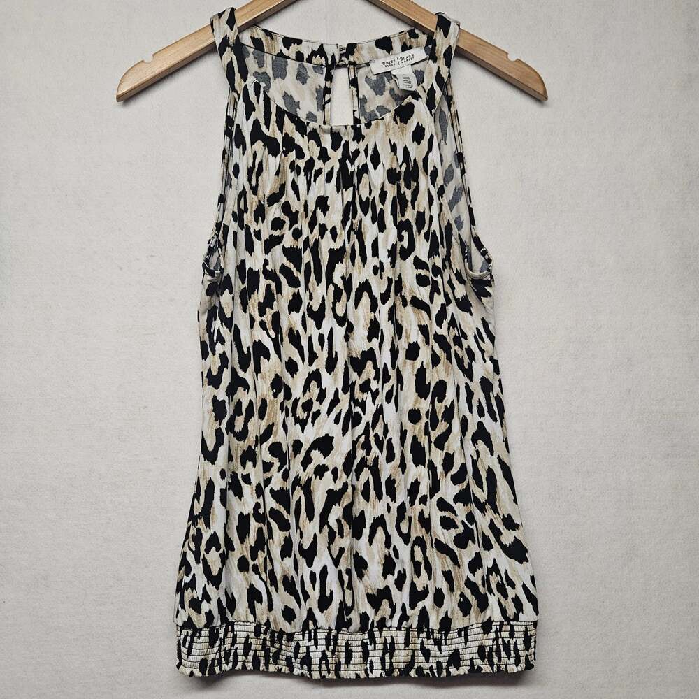 White House Black Market High Neck Animal Print Sleeveless Blouse size Small